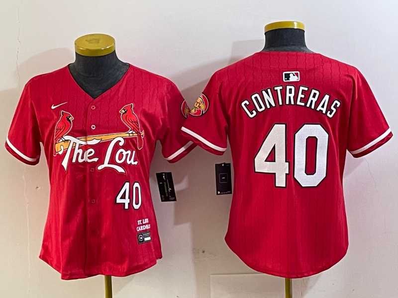Womens St Louis Cardinals #40 Willson Contreras Red 2024 City Connect Limited Stitched Jersey
